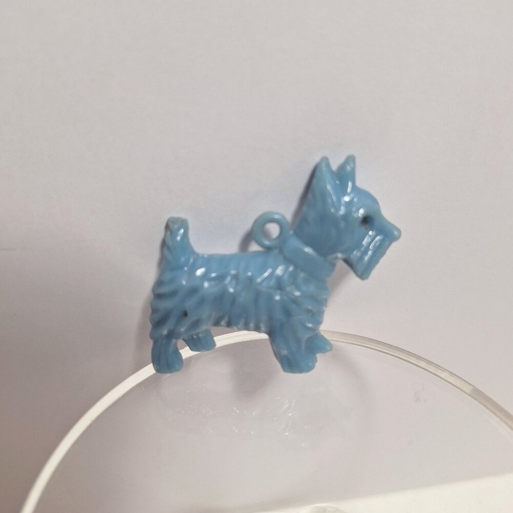 Blue Plastic Terrier Dog Vintage Charm Pendant Jewelry W Collar Scottish Westie - Picture 10 of 12